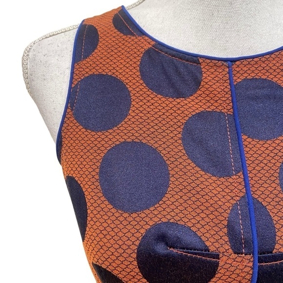 Maeve navy & rust dot sleeveless dress lined cross open back trim side zip sz 2 - Picture 7 of 13